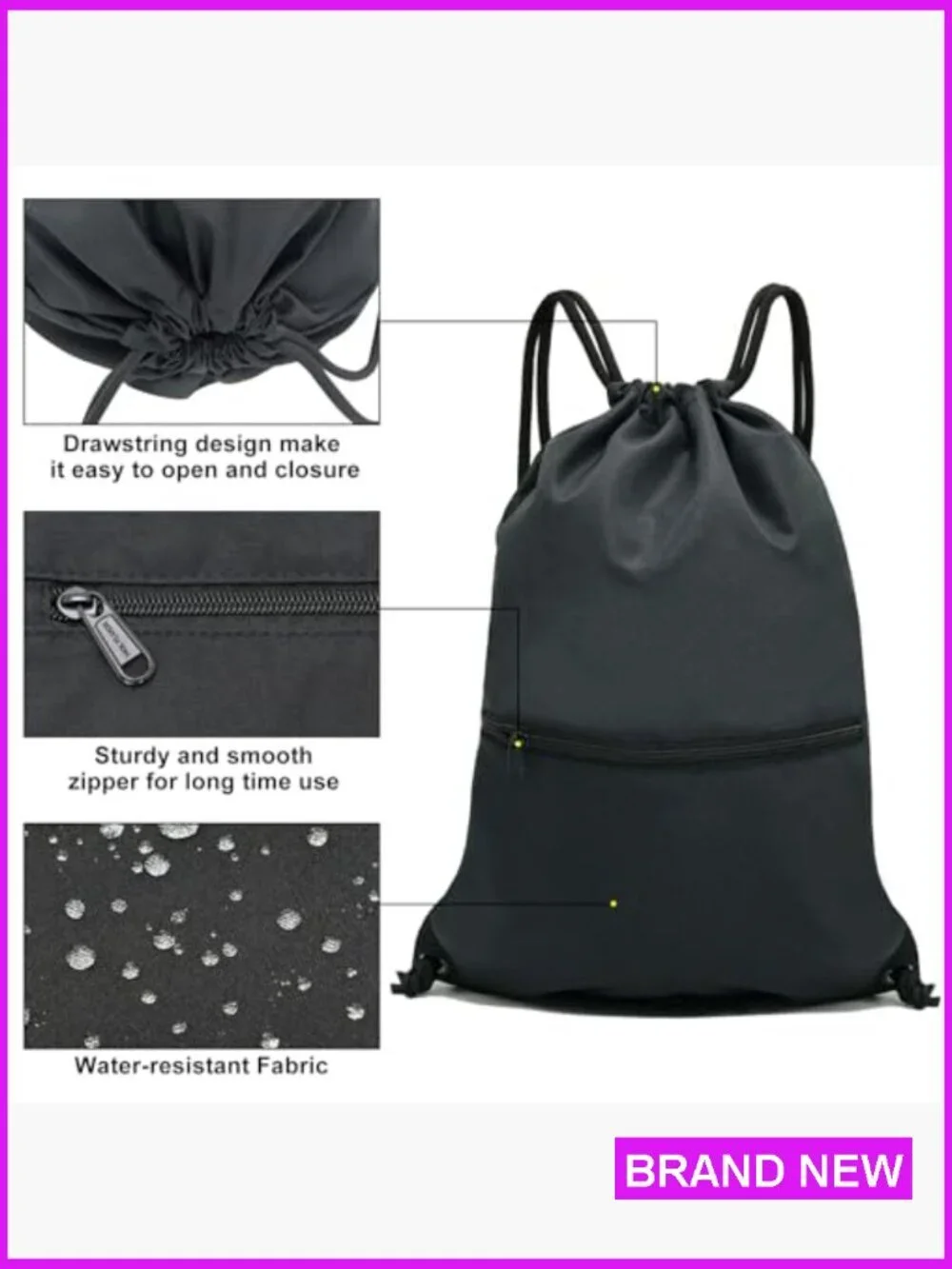 Drawstring Backpack Sport Gym Sackpack Lightweight Adjustable Strap Travel